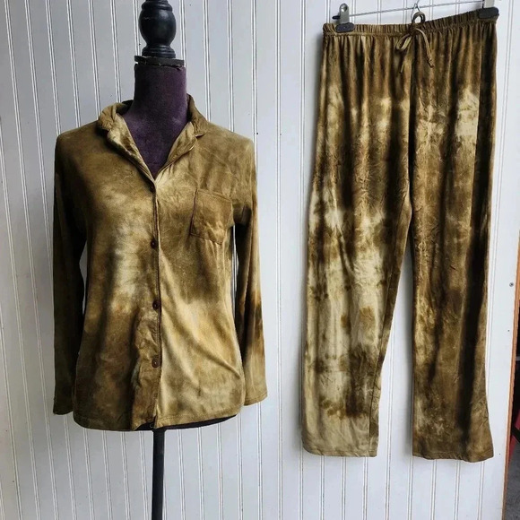2 Pc Emme Jordan Women Sz S Pajama Set Green Dye Shirt  & Pants PJ Sleepwear - Picture 1 of 13